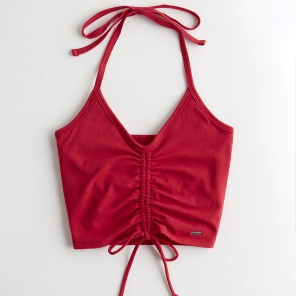 Hollister Tops - HOLLISTER Red Cinched Cropped halter Top XS